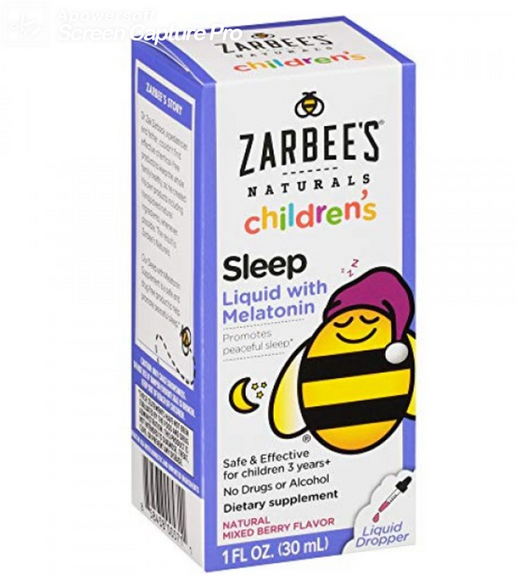 Zarbee's Naturals Brand Children's Sleep Liquid with Melatonin, Safe For Children 3 Yrs+, Natural Berry Flavor, 1 fl oz (30mL)  兒童睡眠液含褪黑激素，天然漿果味