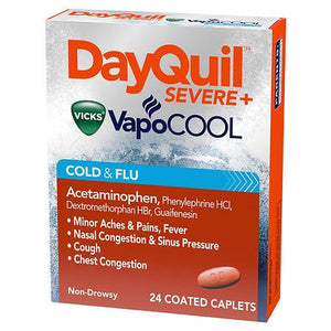 Vicks DayQuil Severe + VapoCOOL Cold & Flu Relief Caplets - Acetaminophen - 24 Coated Caplets  日用型重感冒发烧咳嗽液体胶囊 24粒装