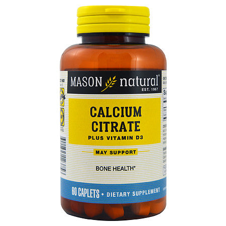 Mason Natural Brand Calcium Citrate Plus Vitamin D3 Caplets, 60 Ct  梅森天然 柠檬酸钙+维他命D3, 60粒