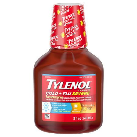 Tylenol Brand Cold and Flu Severe, Warming Liquid, Daytime, Honey Lemon, 8 fl oz (240mL)  感冒退烧药水 (柠檬蜂蜜味)