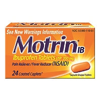 Motrin IB Brand Ibuprofen 200mg Tablets for Pain Reliever/Fever Reducer, 24 Coated Caplets  止痛/退熱片 含布洛芬200毫克