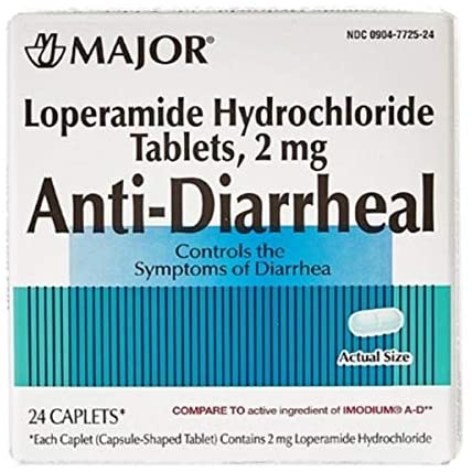 Major Brand Anti-Diarrheal Loperamide Hydrochloride Tablets, 2mg 12 caplets 抗腹泻盐酸洛哌丁胺片，12片