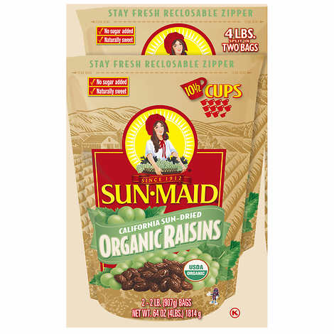 Sun Maid Brand California Sun-Dried Organic Raisins (2 Bags x 2 LB) 加州有机葡萄干 (2袋x 2磅)