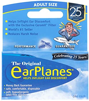 EarPlanes Brand AEP Earplugs, Adult Size, Helps Inflight Ear Discomfort, 1 Pair  成人耳塞, 幫助機上耳部不適