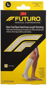 FUTURO Therapeutic Knee Length Stockings Open Toe Firm Large Beige 1 Pair 护乐多 治疗性膝长袜露趾袜 大号 米色 1对