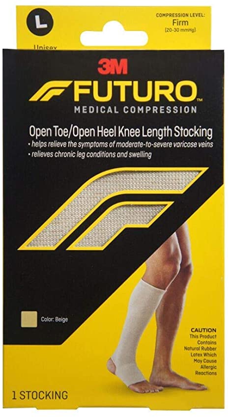 FUTURO Therapeutic Knee Length Stockings Open Toe Firm Large Beige 1 Pair 护乐多 治疗性膝长袜露趾袜 大号 米色 1对