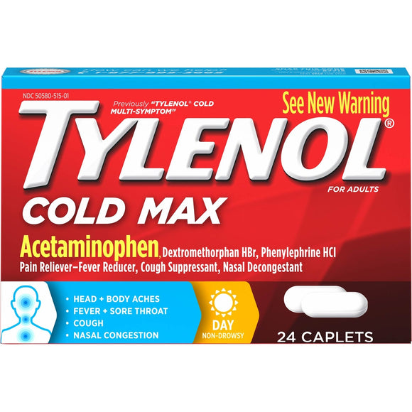 Tylenol Brand Cold Max Daytime Caplets - Acetaminophen - 24ct  强效日用感冒药 24粒装