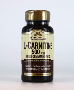 Windmill Brand Vitamins L-CARNITINE 500 mg, 60 Capsules  左旋肉碱 500毫克 60胶囊