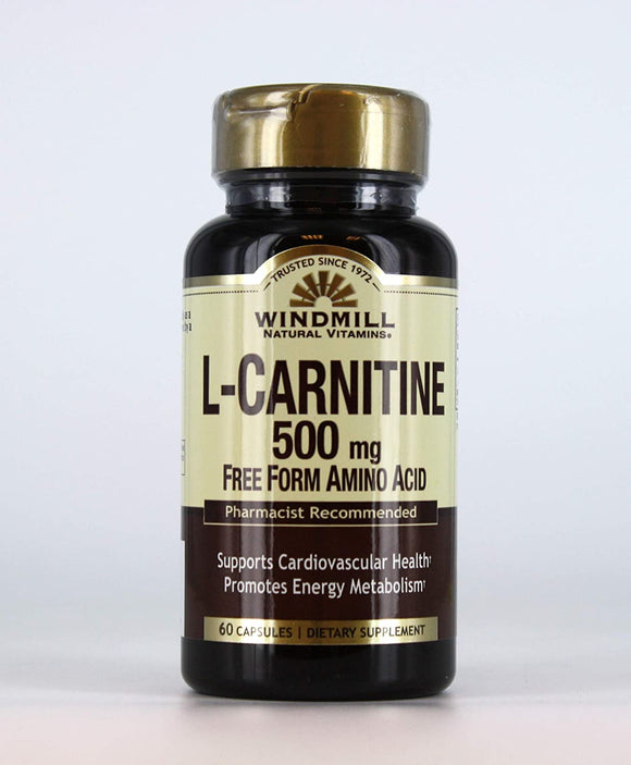 Windmill Brand Vitamins L-CARNITINE 500 mg, 60 Capsules  左旋肉碱 500毫克 60胶囊