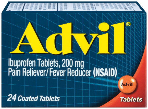Advil Brand Pain Reliever/Fever Reducer Coated Tablet, 200mg -24 ct 布洛芬退烧止痛感冒药 24粒