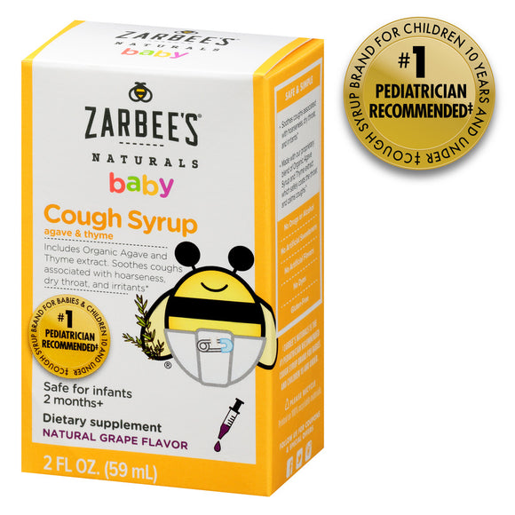 Zarbee's Naturals Brand Baby Cough Syrup with Agave & Thyme, Safe for Infants 2 months+, Natural Grape Flavor, 2 fl oz (59mL)  婴儿止咳糖浆 葡萄味