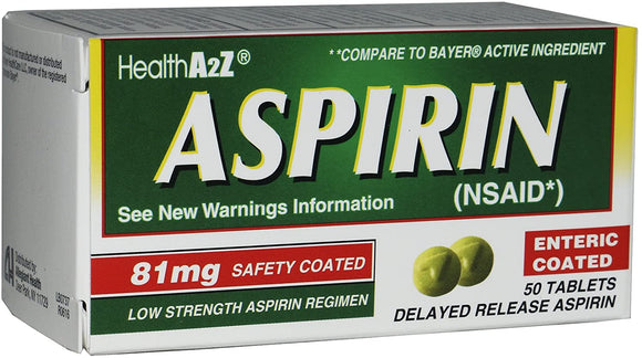 Health A2Z Brand Aspirin 81mg, Low Strength, 50 tables 阿司匹林 低强度版 50片