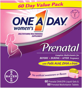 One A Day Prenatal Multivitamin With DHA Tablets Plus Liquid Gels - 120 Ea, 2 Pack 孕妇每日一粒维生素 120粒装 60天剂量