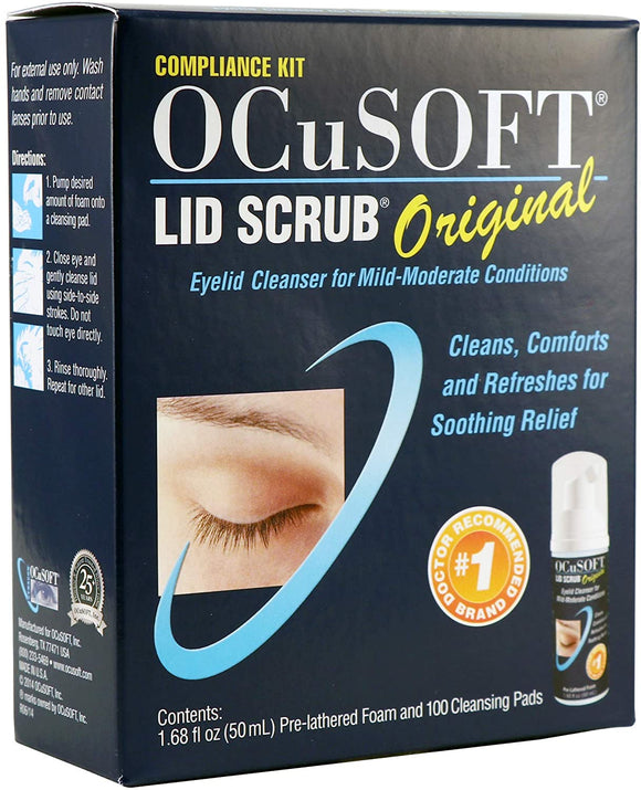 OCuSOFT Lid Scrub Brand Original Compliance Kit (50mL Foam Bottle+100 Dry Lint Free Pads) 眼皮清洁泡沫