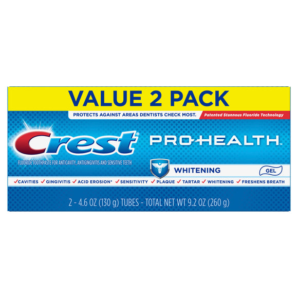 Crest Brand Pro Health Whitening Gel Toothpaste, 4.6 oz (260g), 2 Pack  佳洁士, 专业健康美白凝胶牙膏 2支装
