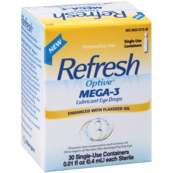 Refresh Optive Lubricant Eye Drops Mega-3, 30 Ct*0.01 fl oz 人工润滑泪液 亚麻籽油添加版 30支分装