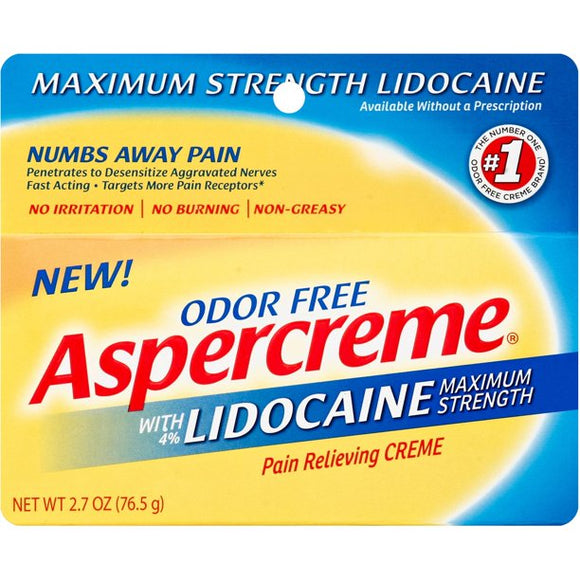 Aspercreme Brand Pain Relieving Creme with 4% Lidocaine 2.7oz (76.5g) 利多卡因止痛膏