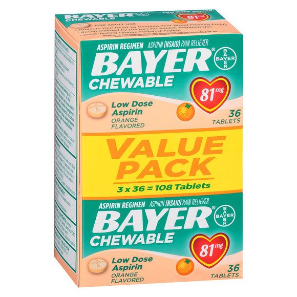 Bayer Aspirin 拜耳阿司匹林低剂量咀嚼片（香橙味）36片*81mg