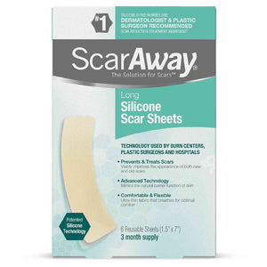 ScarAway Brand Professional Grade Silicone Scar Sheets (6 Sheets 1.5" x 7")  舒可薇长条形舒痕硅凝胶修复疤痕贴6贴装