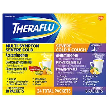 Theraflu Multi-Symptom + Nighttime Severe Cold & Cough, 24 Powder Packets