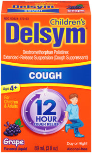 Delsym Brand Cough Suppressant for Children & Adults, Grape 3 fl oz (89mL)  儿童止咳药 适合4岁以上儿童