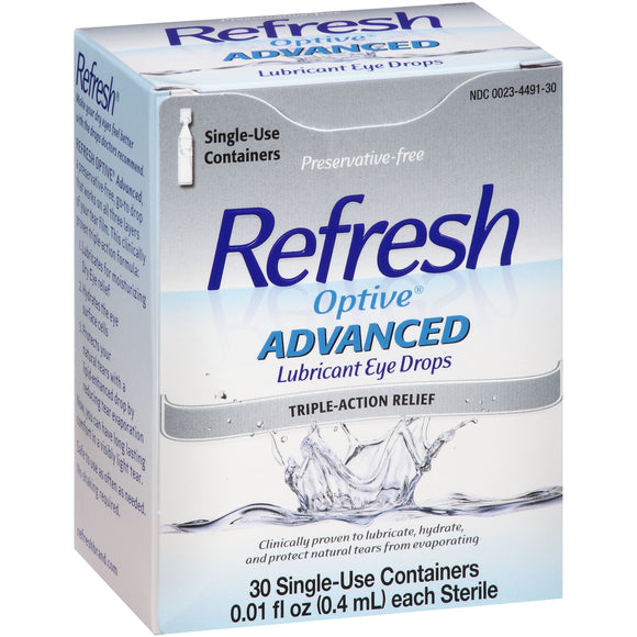 Refresh Optive Brand Advanced Lubricant Eye Drops, Triple-Action Relief 30-0.01 fl. oz 人工润滑泪液 三倍舒缓 加强版 30支分装