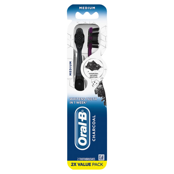 Oral-B Brand Charcoal Toothbrush, Medium Charcoal Bristles, 2 ct 木炭牙刷, 中號毛刷, 2只装