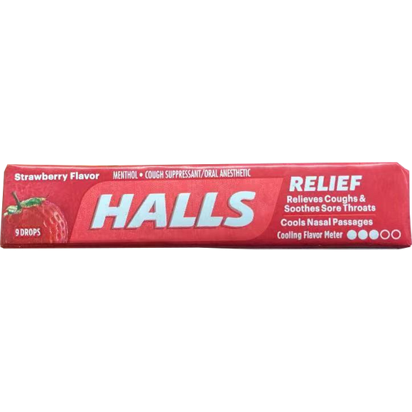 HALLS Relief Strawberry Flavor Cough Drops 9 DROPS