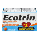 Ecotrin 81mg low strengthEcotrin Safety Coated Aspirin Pain Reliever Low Strength Tablets 81 mg 45 Count