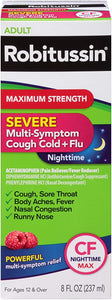 Robitussin, Maximum Strength, Severe Multi-Symptom Cough Cold+Flu  (Nighttime) 8 Fl oz  咳嗽感冒+流感(夜间) 8盎司, 最大强度, 严重的多症状