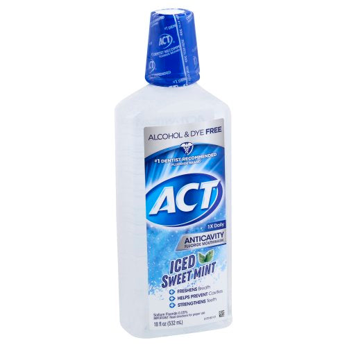 ACT Brand Anticavity, Fluoride Mouthwash, Iced Sweet Mint 18 Fl oz (532 mL)  漱口水，氟化物，冰甜薄荷，防蛀牙