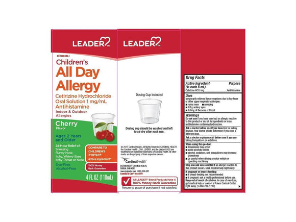 Leader Brand Children's 24 hr Allergy Relief, Dye/Alcohol-Free, For Ages 2 Yrs & Over, Cherry Flavor, 4 fl oz (118mL)  儿童24小时抗过敏药 樱桃味