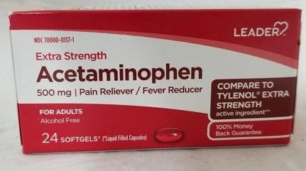 Leader Brand Acetaminophen Pain Reliever/ Fever Reducer 500mg 24 Caplets  止痛退烧片 24片