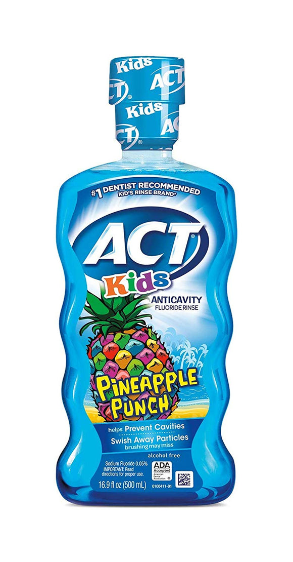ACT Brand Kids Anticavity Fluoride Rinse, Pineapple Punch, 16.9 oz (500mL)  兒童漱口水, 防蛀氟化物，菠蘿味