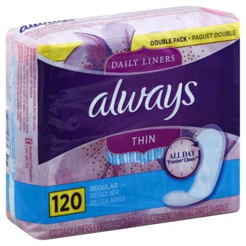 Always Thin Daily Liners, Unscented, Regular - 120 count