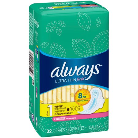 Always Brand Ultra Thin Regular With Wings Clean Scented Pads 32 Count  帶翅膀的超薄常規清潔香護墊 32片