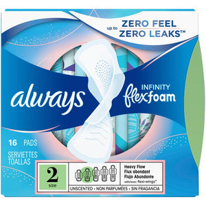 Always Brand Infinity Size 2, Super Sanitary Pads with Wings Unscented - 16 Pads  Size 2 帶有翅膀的超級衛生護墊無香 16片裝