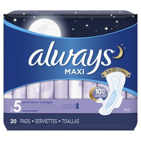 ALWAYS Brand Maxi Size 5 Extra Heavy Overnight Pads With Wings Unscented, 20 Count  5號超重隔夜護墊, 無香
