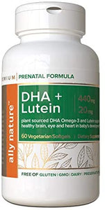 ALLY NATURE Brand DHA 440mg + Lutein 20mg (60 Softgels)  純素食產前DHA 440毫克–葉黃素20毫克用於懷孕–孕婦非轉基因產前多種維生素-促進嬰兒發育中的大腦，眼睛和心臟健康 (60軟膠囊)