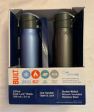 Built Brand Slide Lock 24oz Stainless Steel Bottle #5266034, 2-pack  滑動鎖24盎司不銹鋼瓶2件裝