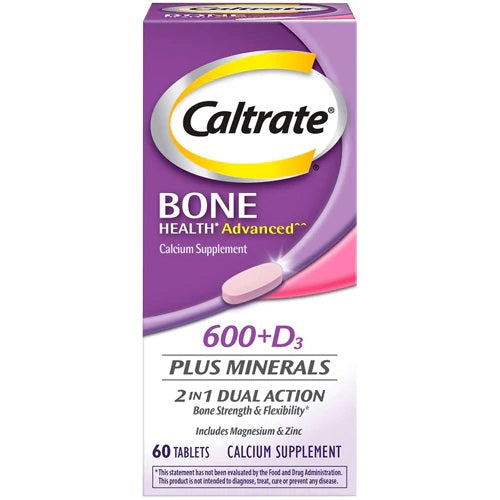Caltrate Brand Bone Health Advanced, 600+D3 plus Minerals Calcium Tablets, 60 Ct  礦物質鈣補充片 60粒