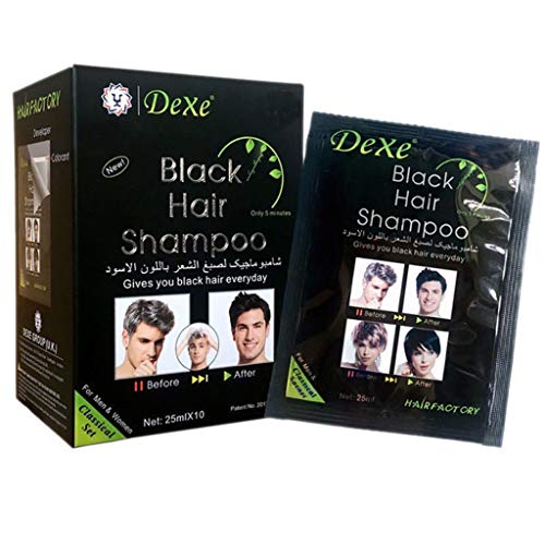 Dexe Brand BLACK HAIR SHAMPOO 25ml X 10  快速溶染髮劑, 黑髮洗髮水僅5分鐘易於使用