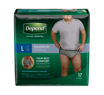 Depend Brand For Men, Fit-Flex Incontinence Underwear, 17 units, Large, Gray  男性失禁者內褲, 大號, 灰色