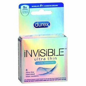 Durex Brand Invisible Ultra-Thin And Ultra-Fine Sensitive Latex Condoms 3 Count 杜蕾斯 隐形超薄避孕套 3支装