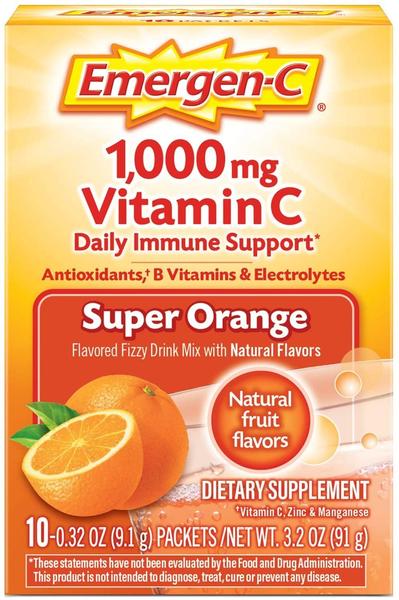 Emergen-C Vitamin C 1000mg Powder Packets Super Orange Flavor (10 Count) Emergen-C 維生素C 1000mg 粉末包裝超級橙味