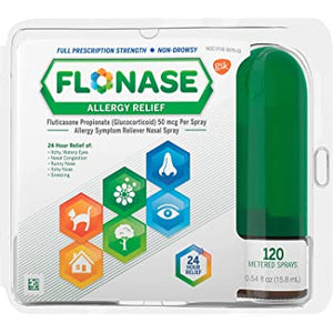 Flonase Brand Allergy Relief Nasal Spray, Fluticasone Propionate, 120 Metered Sprays 0.54 fl oz (15.8 mL) 过敏缓解喷雾, 約120次噴霧