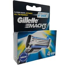 Gillette Brand Mach3 Razor Blades Pack of 4 For Men Shaving.  吉列, 男士 Mach3 剃須刀片補充裝 4個