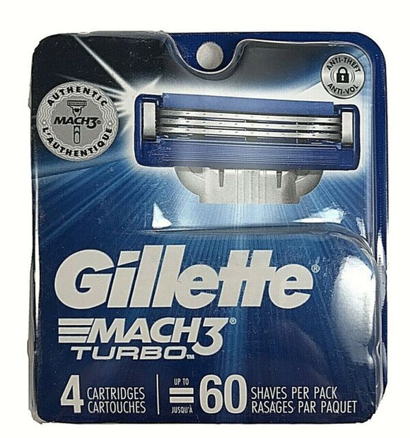 Gillette Brand Mach3 Turbo Mens Razor Blades  4 CART.  吉列, 男士 Mach3 Turbo 剃須刀刀補充裝