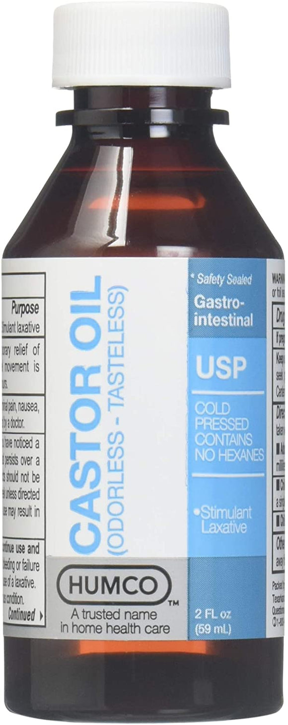 Humco Brand Castor Oil, Odorless-Tasteless,  Stimulant Laxative 2 fl oz (59mL)  蓖麻油,  瀉藥