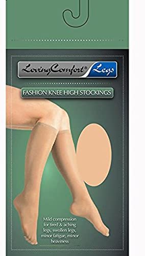 LOVING COMFORT LEGS FASHION KNEE HIGH STOCKINGS MODERATE COMPRESSION 15-20 MMHG BEIGE SMALL